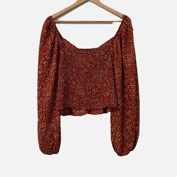 Women's XL Smock Balloon Sleeve Peasant Renaissance Cropped Festival Boho Blouse - Picture 2 of 4